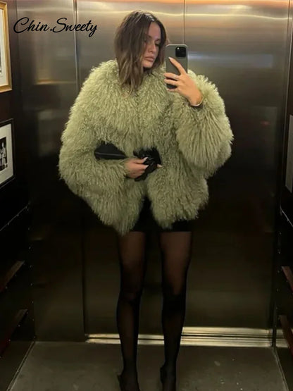 Luxury Fluffy Faux Fur Jacket Coat Women Oversize Long Sleeve Lapel Plush Overcoat  Winter Chic Lady Thicken Warm Outwear