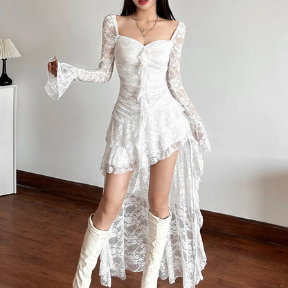 Square Neck Flare Sleeve Midi Dress
