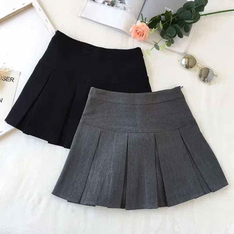Harajuku Pleated Skirt Women Streetwear High Waist Black Mini Skirts Korean Preppy School Uniform All Match A Line Skirt