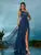 One shoulder asymmetrical chest pleats waist hollowed-out slit A swing mesh long skirt Evening gown Ball dress