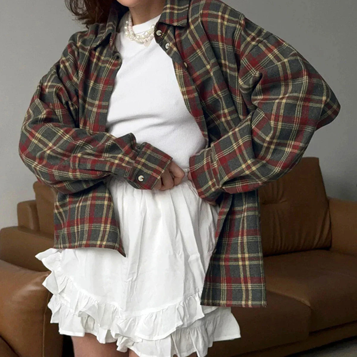 Classic Vintage Plaid Shirts For Women Spring Autumn Single Breasted Long Sleeve Blouse Outerwear Casual Fashion Loose Blouses