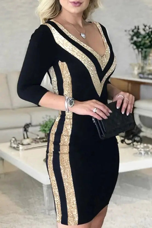 Sequin V-Neck Mini Dress