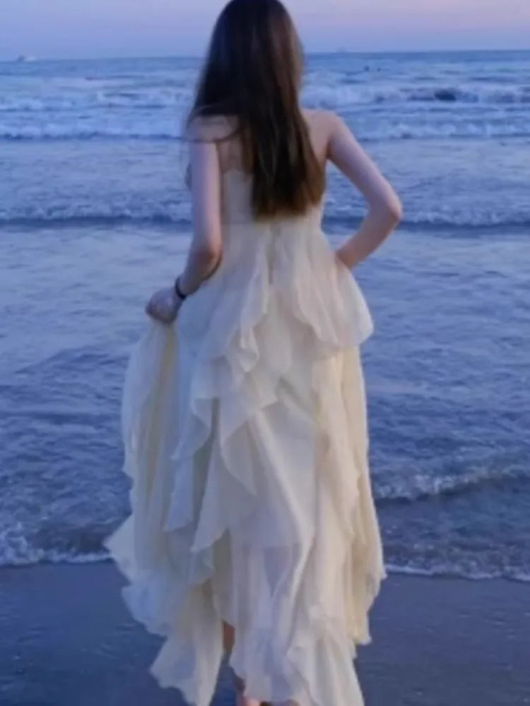 New Spaghetti Strap Elegant Dresses for Women Summer Ruffles A-line Holiday Beach Style Casual Party Dress Y2K Vestidos Mujer