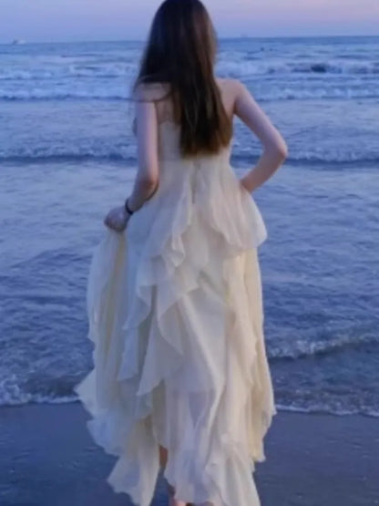 New Spaghetti Strap Elegant Dresses for Women Summer Ruffles A-line Holiday Beach Style Casual Party Dress Y2K Vestidos Mujer