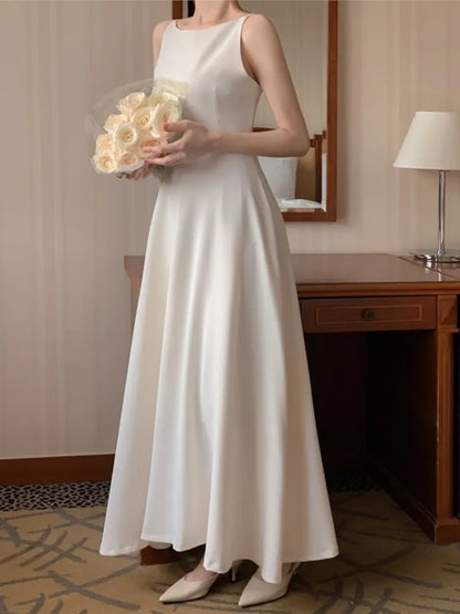 Elegant Solid Long Dresses for Women Wedding Evening Party Dress Sleeveless Casual A-line Summer Korean One Piece Vestido Mujer
