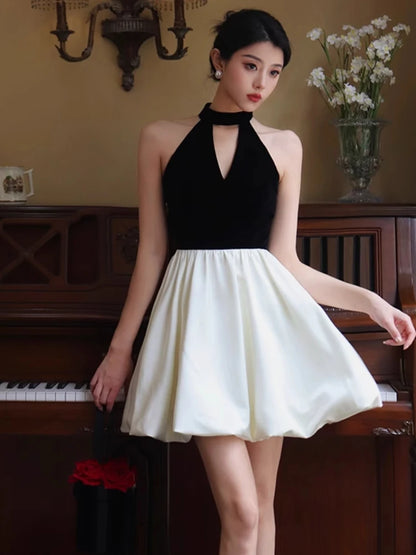 Woman Spring Summer New Elegant Velvet Patchwork Mini A-line Dresses Sleeveless Party Prom Fashion One Piece Clothes