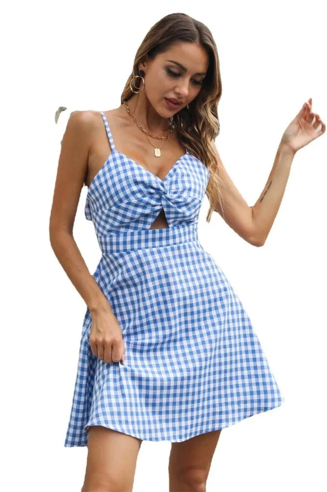 Printed Backless Mini Dress with Spaghetti Straps