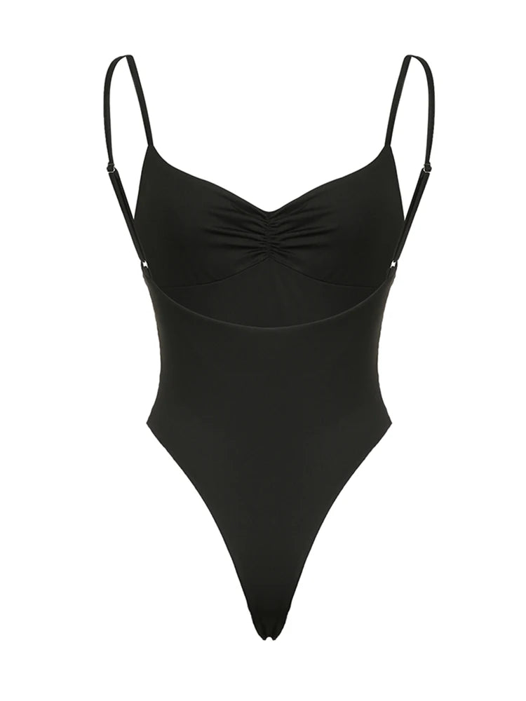 Backless Skinny Sexy Spaghetti Straps Bodysuits For Women Sleeveless Shirring V Neck Camisole Rave Baddie Bodys Shirts