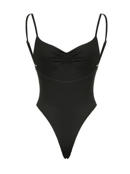 Backless Skinny Sexy Spaghetti Straps Bodysuits For Women Sleeveless Shirring V Neck Camisole Rave Baddie Bodys Shirts
