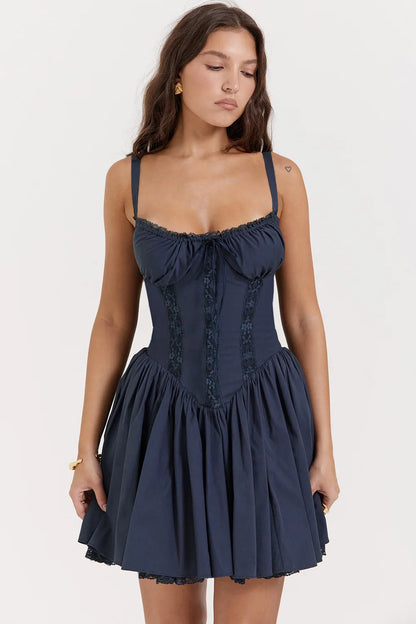 Spaghetti Strap Lace Patchwork Mini Dress