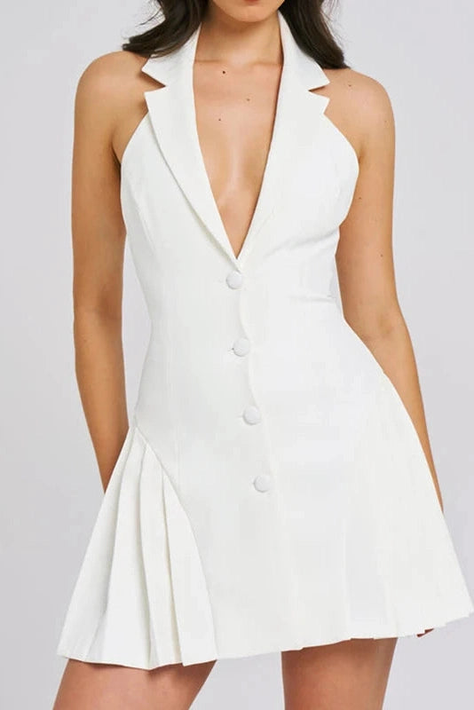 Pleated Sleeveless High Waist Mini Dress