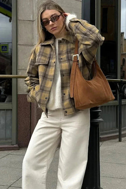 Chaqueta clásica informal de cuadros con solapa 
