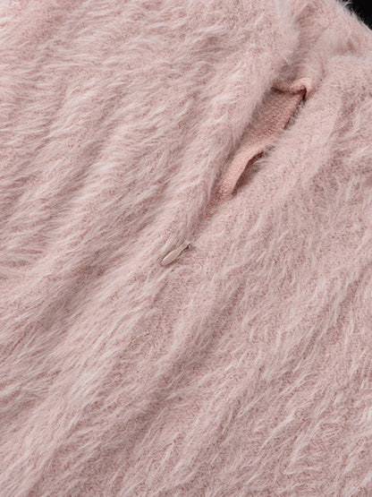 TRAUXY Autumn Winter Plush Knitted Suit Women’s Long Sleeve O-Neck Pullover Top Long Skirts Two Piece Sets Solid Female Elegant