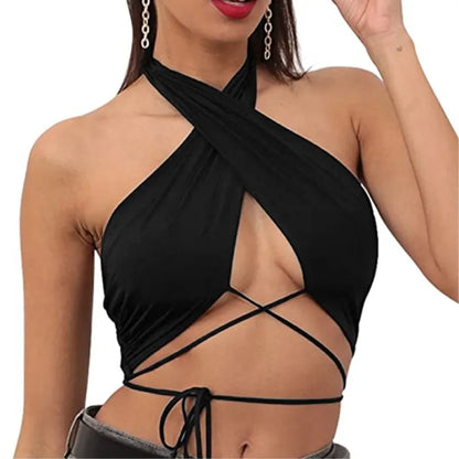 T2K cross-border hot selling summer solid color backless chest strap women’s single piece top from Europe and America