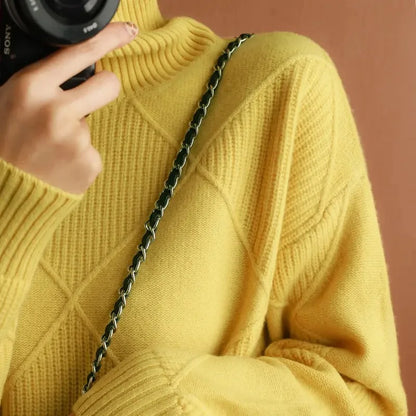 Autumn and Winter New Women’s Pullover Sweater Thickened Warmth Fashion Knitted Wool Sweater High Collar DF4845