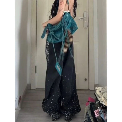Rhinestone Low Waist Pants