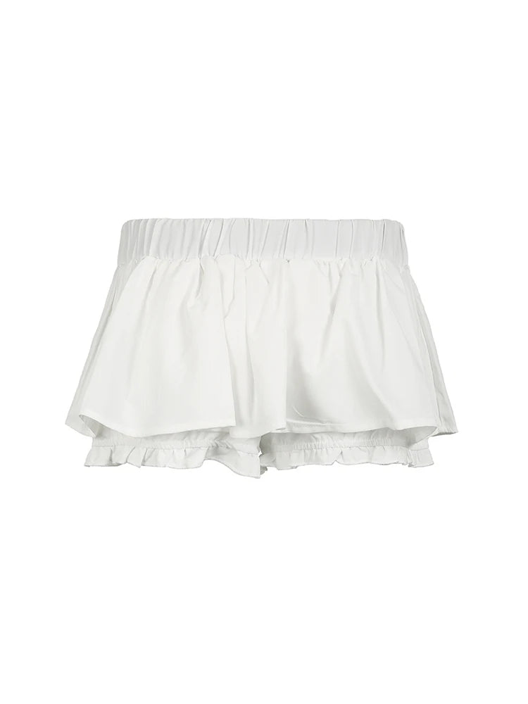 Sweet Girl Belt Low Waist A Line Mini Lining Shorts Skirts Women Korean Fashion Balletcore Clothes