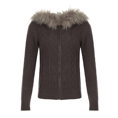 Solid Hooded Knitted Autumn Winter New Sweater Cardigan Women Long Sleeve Retro Causal Style Korean Sweater Coat