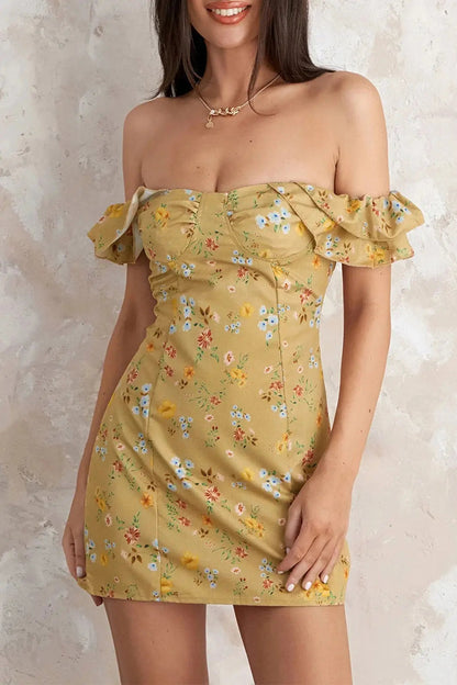 Floral Print Off Shoulder Mini Dress