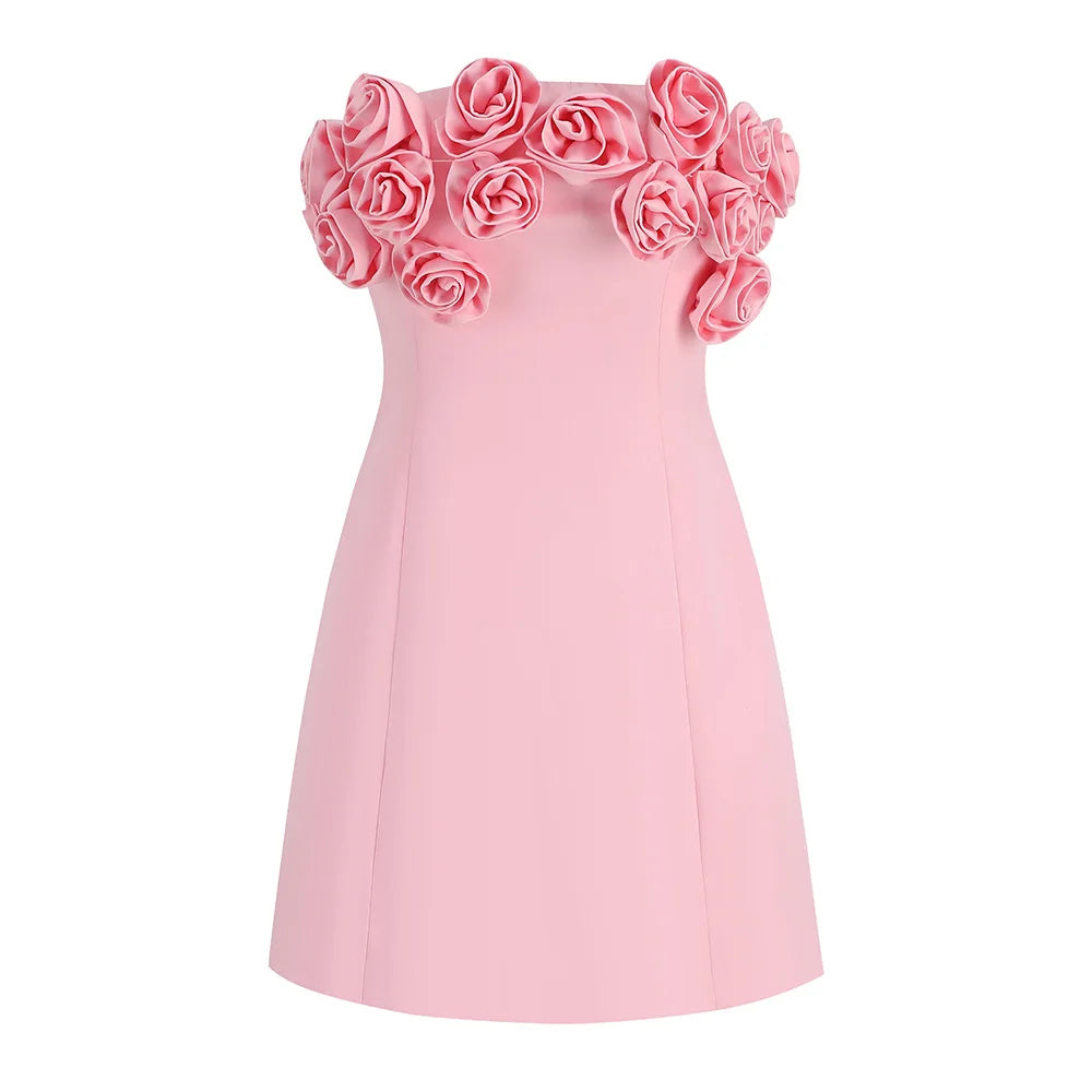 Bonnie Strapless Dress with Flower Applique