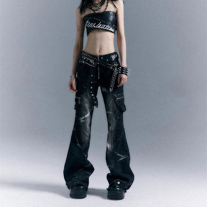 Low-Rise Riveted Flare Pants