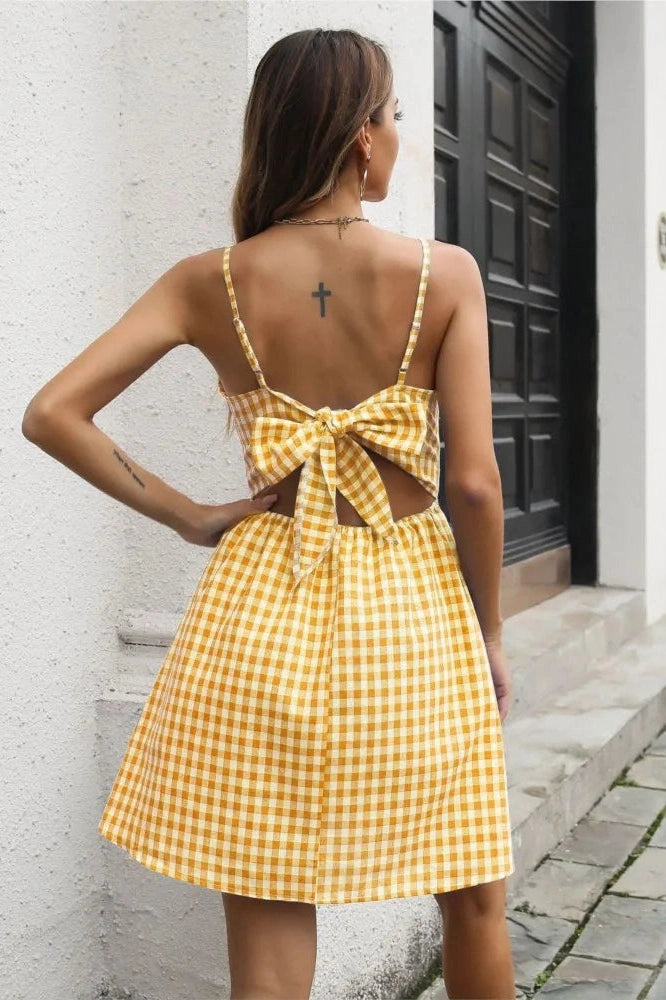 Printed Backless Mini Dress with Spaghetti Straps