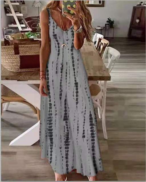 Casual Printed Maxi Spaghetti Strap Dresses For Women V-neck Backless A-line Long Dress Fashion Bohemian Style Beach Vestidos