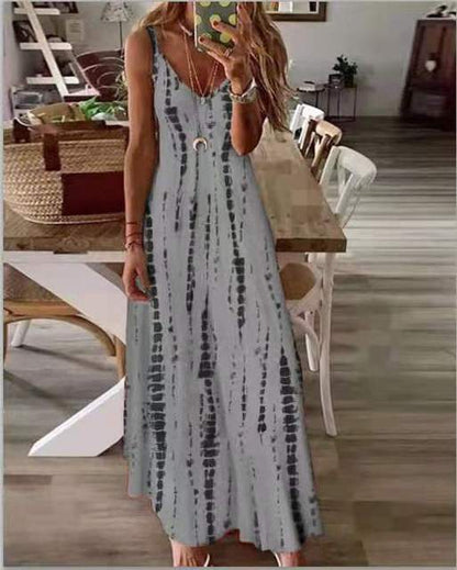 Casual Printed Maxi Spaghetti Strap Dresses For Women V-neck Backless A-line Long Dress Fashion Bohemian Style Beach Vestidos