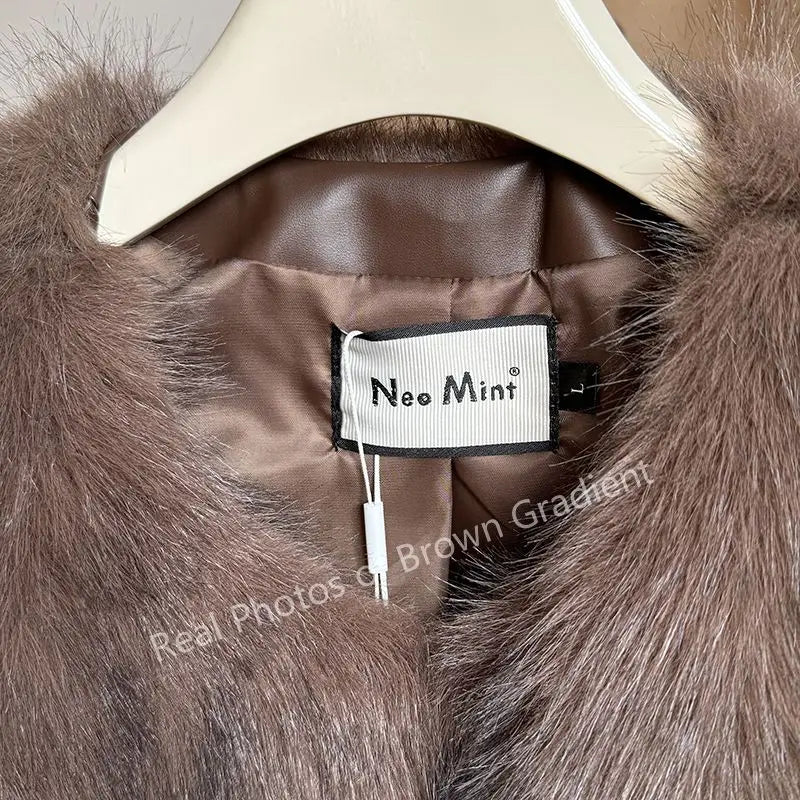 Chic Brand Icon Fashion Kendall Jenner Brown Gradient Faux Fur Jacket Women  Winter New Luxury Cropped Fox Fur Coat