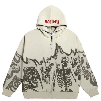 Y2K Emo Streetwear Vintage Skull Hoodie Zip Up Hoodies Grunge Oversized Sweatshirt Gothic Tops Harajuku Alt Jackets Clothes