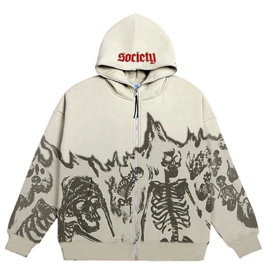 Y2K Emo Streetwear Vintage Skull Hoodie Zip Up Hoodies Grunge Oversized Sweatshirt Gothic Tops Harajuku Alt Jackets Clothes