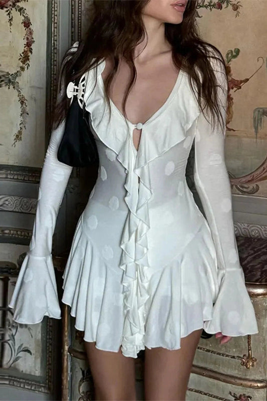 V Neck Long Sleeve Slim Fit Mini Dress