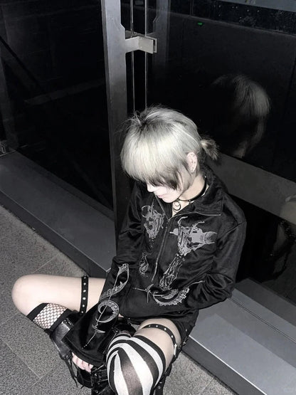 Printed Hooded Zipper Jacket