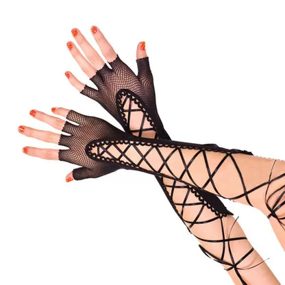 Net Mesh Half Finger Lacing Gloves