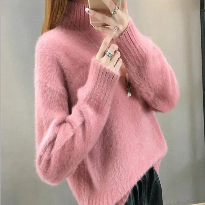 Winter Mink Faux Cashmere Thick Sweater Women Jumper White Pull Femme Loose Pullover Knitted Fluffy Sweaters For Women Winter