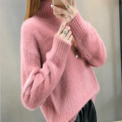 Winter Mink Faux Cashmere Thick Sweater Women Jumper White Pull Femme Loose Pullover Knitted Fluffy Sweaters For Women Winter