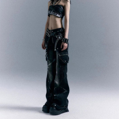 Low-Rise Riveted Flare Pants