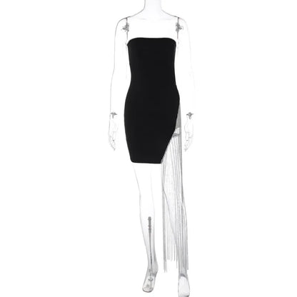 Rhinestone Tassel Mini Dress with Side Split