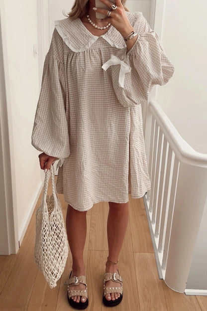 Plaid Mini Dress with Elegant Puff Sleeves