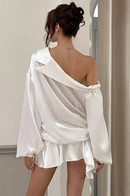 Backless Long Sleeve Mini Dress with High Waist