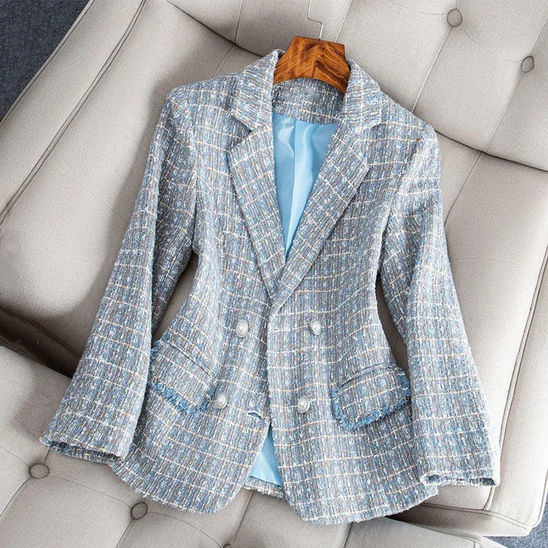 Women's Chic Tweed Blazer with Pockets and Button | Ideal for All Seasons