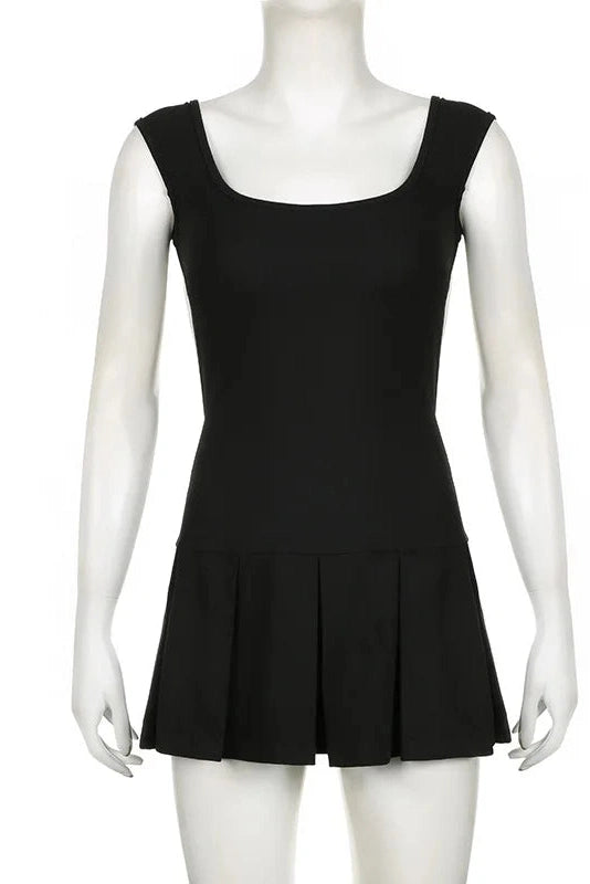 Sleeveless A-Line Bodycon Mini Dress with Tie-Up Detail