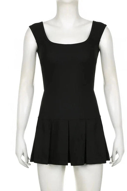 Sleeveless A-Line Bodycon Mini Dress with Tie-Up Detail
