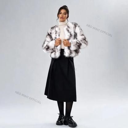 Winter Fluffy Faux Fox Fur Coat Women Brand Fashion Streetwear Overcoat Chic Girls Warm Short Furry Fur Jacket