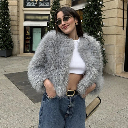 Faux Fur Jackets Women Casual Loose Warm Soft Cardigan Coats Female 2024 Winter Fashion Solid Long Sleeves Outwears Lady