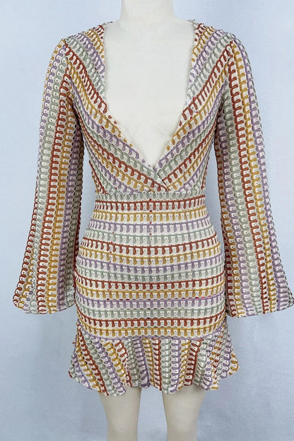Deep V-Neck Hollow Out Mini Dress