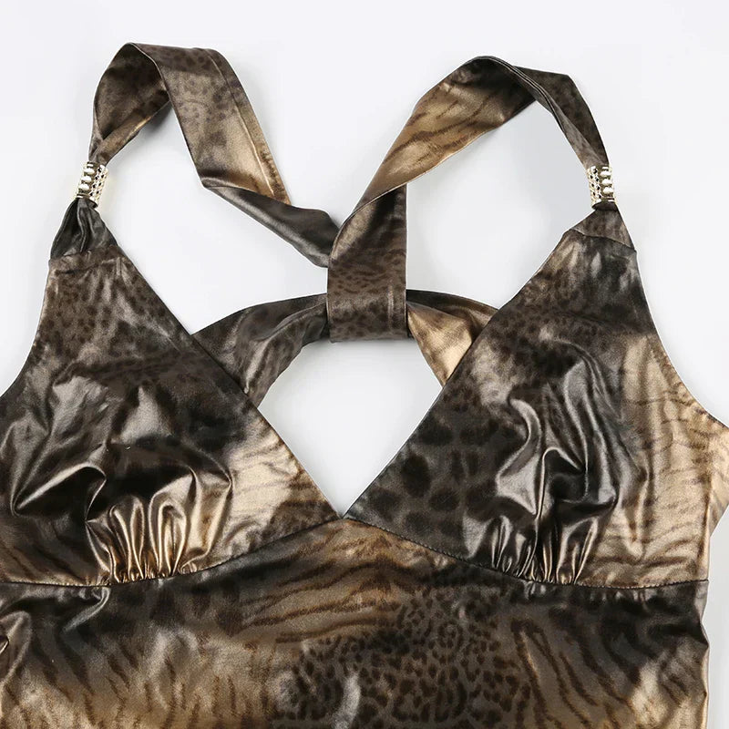 Voguable Vintage Leopard Print Camisole Y2K Aesthetic Sleeveless Crop Tops Coquette Tank Top Harajuku