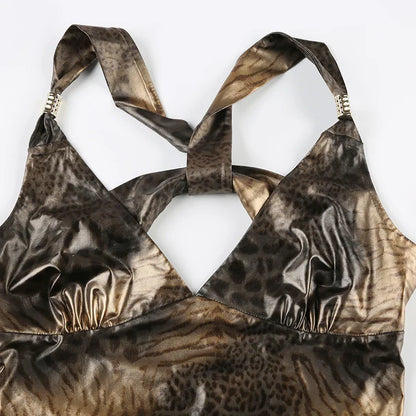 Voguable Vintage Leopard Print Camisole Y2K Aesthetic Sleeveless Crop Tops Coquette Tank Top Harajuku