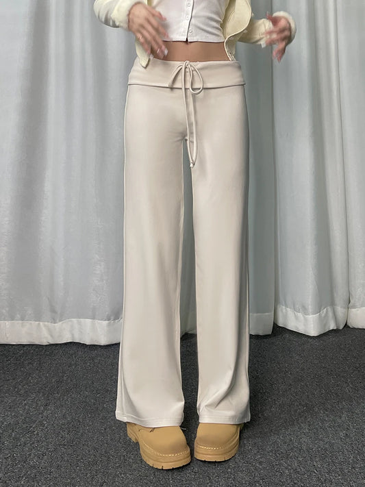 Solid Basic Casual Sweatpants Women Drawstring Waist Straight Leg Jogging Pants Y2K