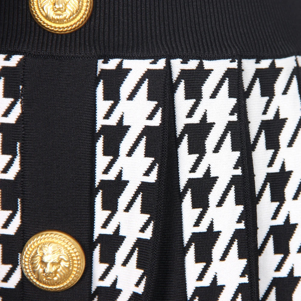 Julien Houndstooth Dress with Gold Buttons